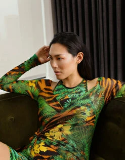 Versace Jeans Couture Tropical Tiger Print Fitted Mini Dress