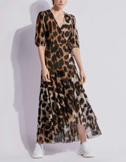 Ganni Leopard Print V-neck Wrapped Maxi Dress -J.Lindeberg Shop 136086