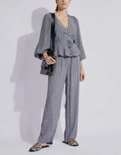 Ganni Check Printed Crepe Wide-leg Pants -J.Lindeberg Shop 136100