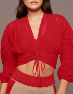 Michi Maverick Long Sleeve Cropped Top-Fire Red