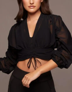 Michi Maverick Long Sleeve Cropped Top-Black