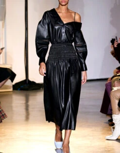 SELF PORTRAIT Self-Portrait Faux Leather Off-the-Shoulder Midi Dress -J.Lindeberg Shop 256638