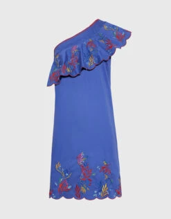 Saloni Esme Ruffle One-Shoulder Embroidered Mini Dress