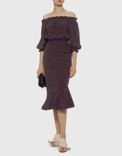Saloni Grace Off Shoulder Polka-dots Ruffled Midi Dress -J.Lindeberg Shop 26377
