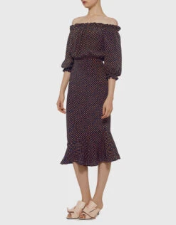 Saloni Grace Off Shoulder Polka-dots Ruffled Midi Dress -J.Lindeberg Shop 26378
