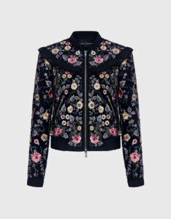 Needle & Thread Whisper Floral Embroidered Ruffle Bomber Jacket