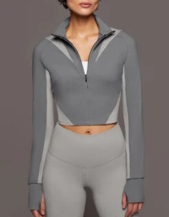 Michi Nordic W.Compress Long Sleeve Crop Top-Moonstone/Granite Grey