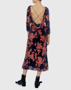 Saloni Tina Boat-neck Open Back Velvet Floral Midi Dress -J.Lindeberg Shop 27748