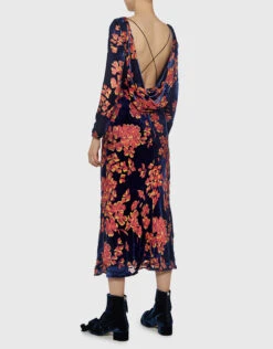 Saloni Tina Boat-neck Open Back Velvet Floral Midi Dress -J.Lindeberg Shop 27750