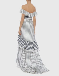 Alexis Madelia Off The Shoulder Striped Ruffled High Low Gown -J.Lindeberg Shop 31014