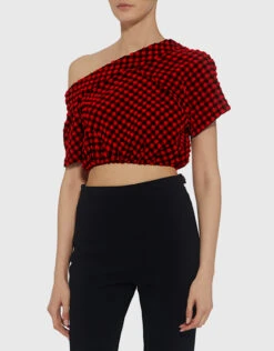 Rachel Comey Pout Off-the-Shoulder Gingham Cropped Top -J.Lindeberg Shop 31143