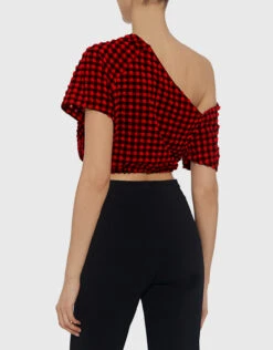Rachel Comey Pout Off-the-Shoulder Gingham Cropped Top -J.Lindeberg Shop 31144