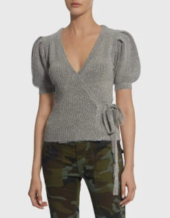 Rachel Comey Agita V-neck Puff Sleeve Wrap Cropped Knit Top -J.Lindeberg Shop 32983