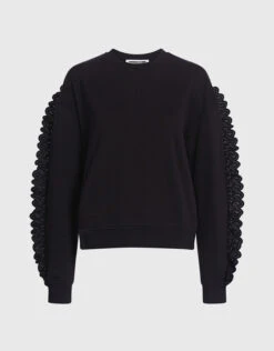 McQ Alexander McQueen Eyelet Lace Ruffle-Sleeve Sweatshirt