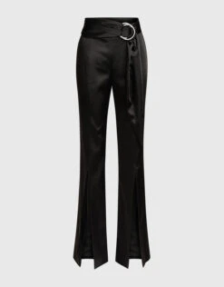 Jonathan Simkhai Satin Front Slit Belted High-rise Pants