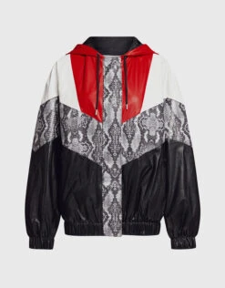 MSGM Snake Skin Patchwork Faux Leather Hoodie Jacket