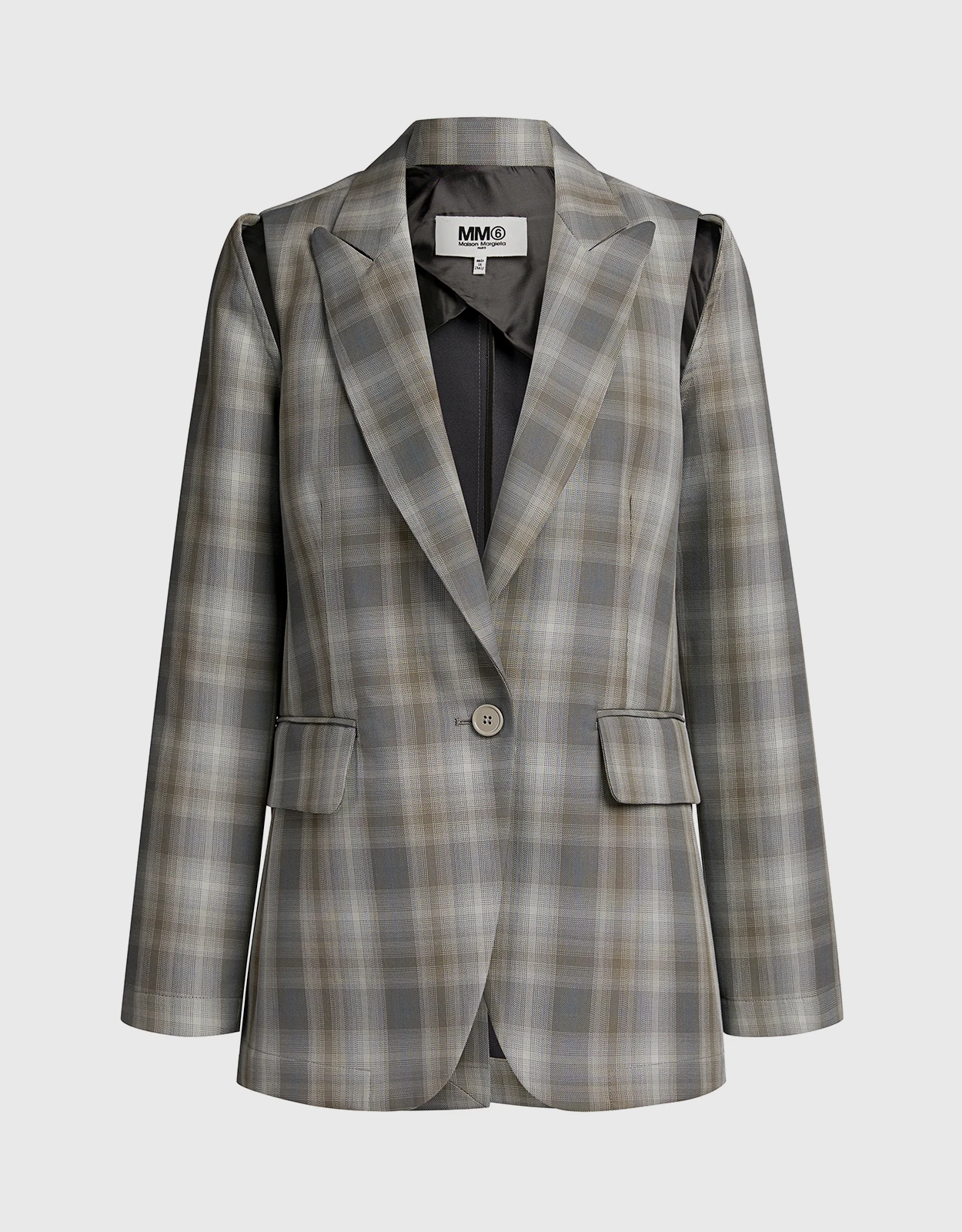 MM6 Maison Margiela Shoulder Cutout Detail Plaid Blazer 1 MM6 Maison Margiela Shoulder Cutout Detail Plaid Blazer