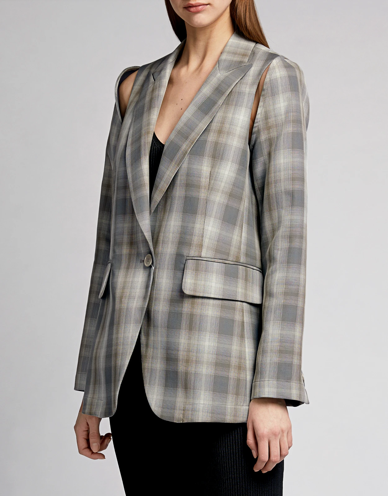 MM6 Maison Margiela Shoulder Cutout Detail Plaid Blazer 5 MM6 Maison Margiela Shoulder Cutout Detail Plaid Blazer - Image 5