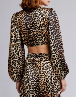 Ganni Blakely Leopard Silk-blend Cropped Top -J.Lindeberg Shop 40464