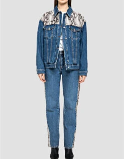 MSGM Snake-print Paneled Denim Jacket