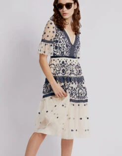 Needle & Thread Midsummer V-neck Floral Lace Knee Length Dress -J.Lindeberg Shop 431565