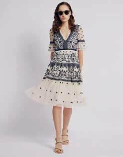 Needle & Thread Midsummer V-neck Floral Lace Knee Length Dress -J.Lindeberg Shop 431566