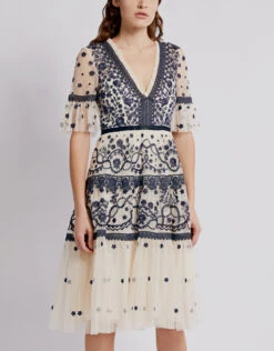 Needle & Thread Midsummer V-neck Floral Lace Knee Length Dress -J.Lindeberg Shop 431567