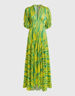 Alexis Zuella V-neck Puffed Sleeve Maxi Dress
