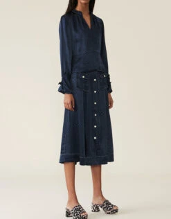 Ganni High Neck Cut-out Back Dotted Satin Blouse