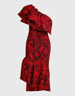 Solace London Heppy One-shoulder Ruffled Snake Print Midi Dress -J.Lindeberg Shop 44563