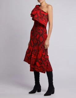 Solace London Heppy One-shoulder Ruffled Snake Print Midi Dress -J.Lindeberg Shop 44791