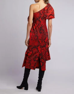 Solace London Heppy One-shoulder Ruffled Snake Print Midi Dress -J.Lindeberg Shop 44792