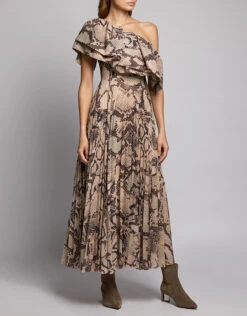 Solace London Rosa One-shoulder Snake Print Ruffle Pleated Maxi Dress -J.Lindeberg Shop 44813