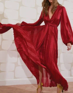 Alexis Salomo V-neck Geo Striped Pleated Maxi Dress