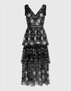 SELF PORTRAIT Self-Portrait Starlet Deco Sequin Tiered Midi Dress