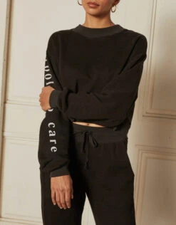 Boyish Jeans The Joni Cropped Sweatshirt-Black Cool To Care -J.Lindeberg Shop 503186