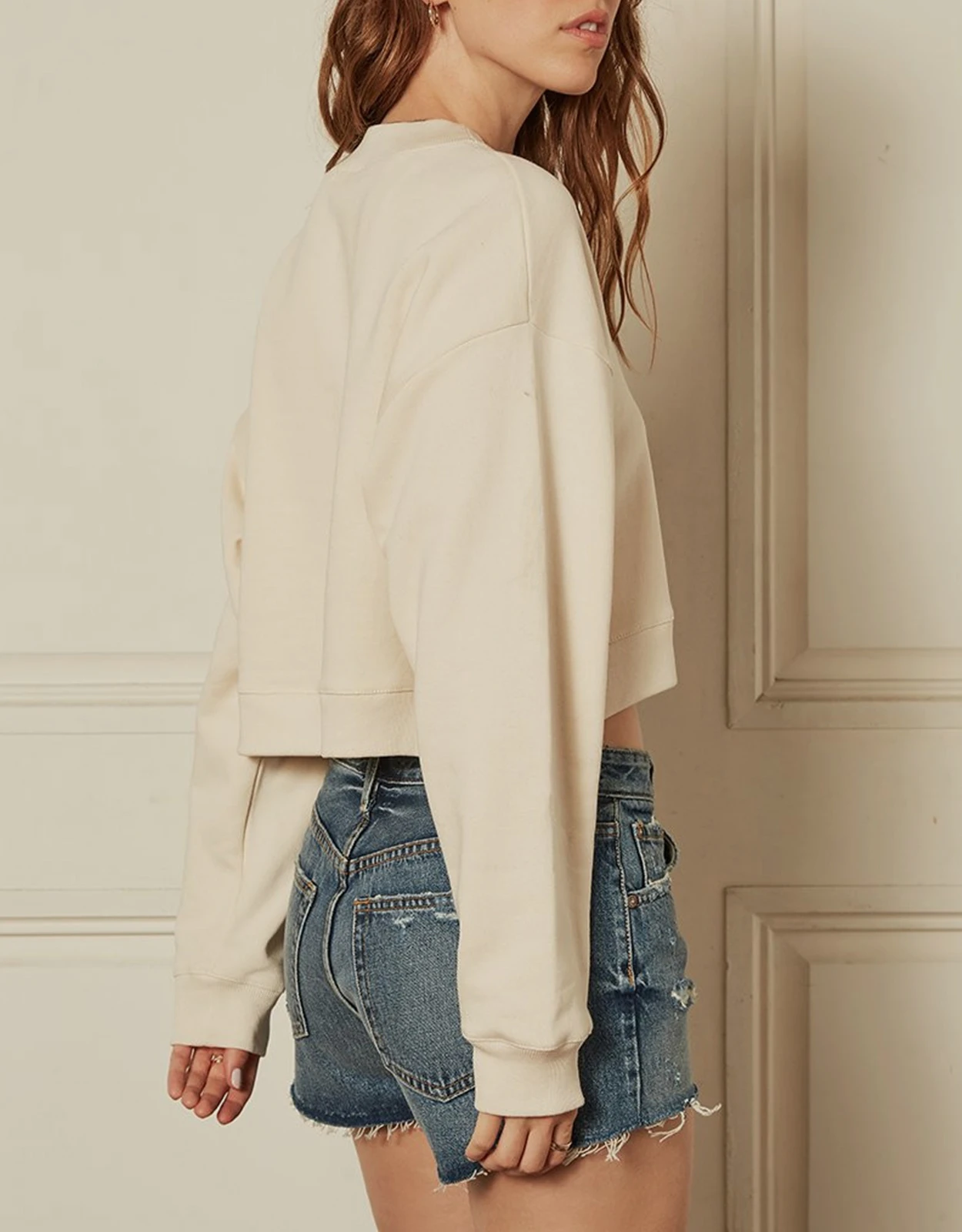 Boyish Jeans The Joni Cropped Sweatshirt-Off White Earth Babe 4 Boyish Jeans The Joni Cropped Sweatshirt-Off White Earth Babe - Image 4