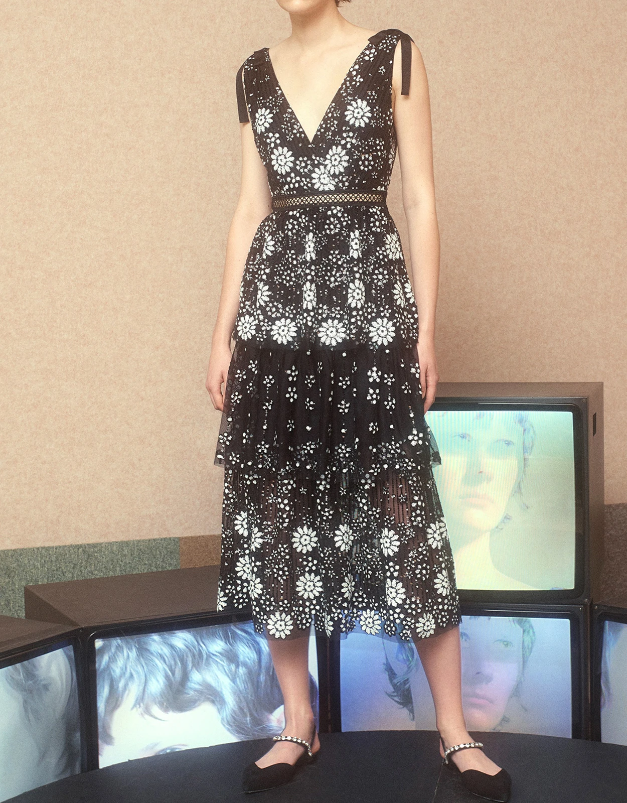 SELF PORTRAIT Self-Portrait Starlet Deco Sequin Tiered Midi Dress 4 SELF PORTRAIT Self-Portrait Starlet Deco Sequin Tiered Midi Dress - Image 4