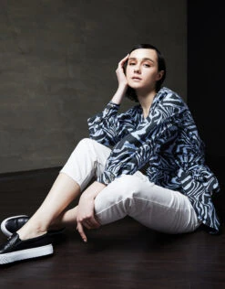 Ganni V-neck Tiger-print Cotton Wrapped Shirt Top -J.Lindeberg Shop 68239