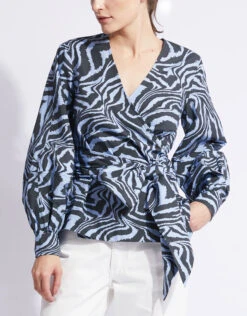 Ganni V-neck Tiger-print Cotton Wrapped Shirt Top -J.Lindeberg Shop 79064