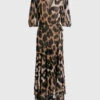 Ganni Leopard Print V-neck Wrapped Maxi Dress