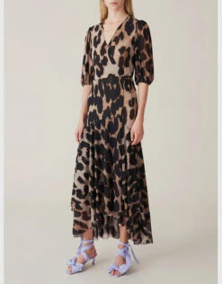 Ganni Leopard Print V-neck Wrapped Maxi Dress -J.Lindeberg Shop 90099